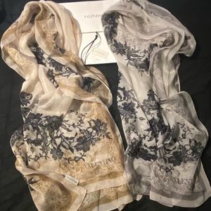 Set! 2 Valentino Lace Print Silk Scarves